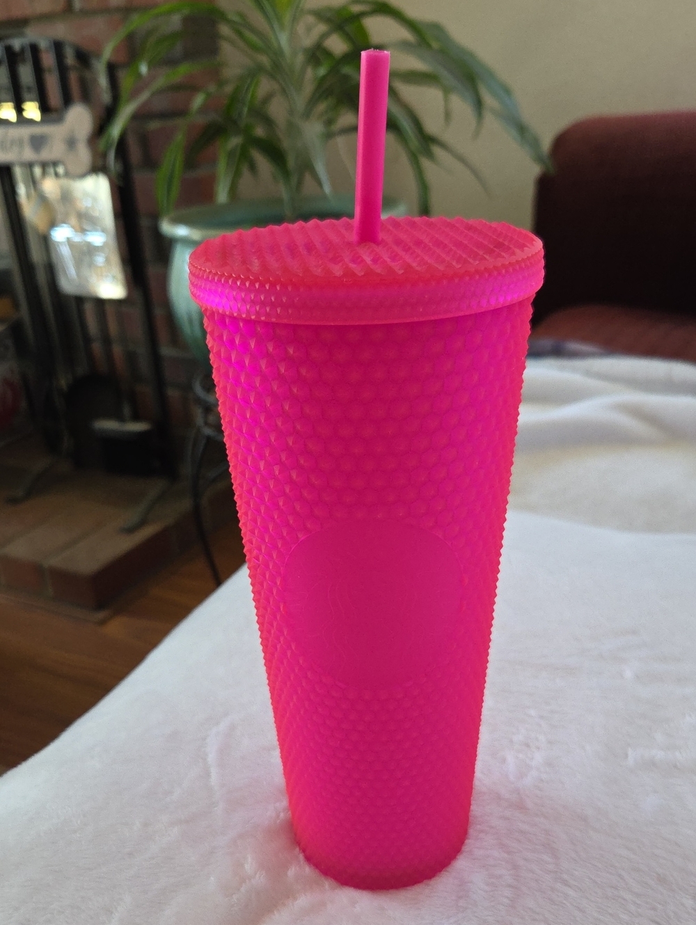 NWT. Hot Pink Textured Reusable Tumbler with Straw